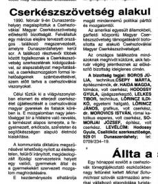 1990. február 15. - Az Új Szó a Csehszlovákiai Magyar Cserkészszövetség előkészítéséről ír
