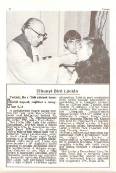 1990. május 15. - Elhunyt Bíró Lúcián